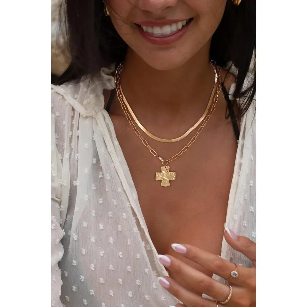 Easter Gifts for Women Chunky Cross Necklace for Women Trendy 14K Gold Plated Si - Picture 8 of 9